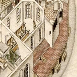 Isometric Picture of the whole plant of the German House in Nuremberg with view from the bird´s eye into the upper floors