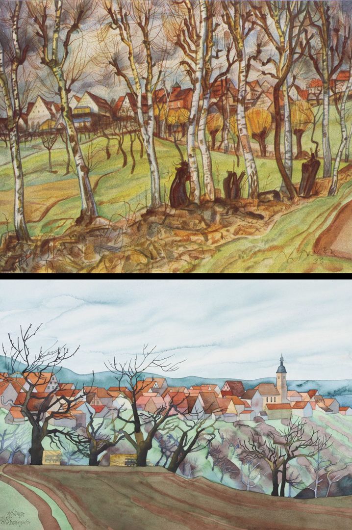 Franconian village in Spring Comparison image: above Max Körner 1933 / below by his student Heinz Schillinger 1981