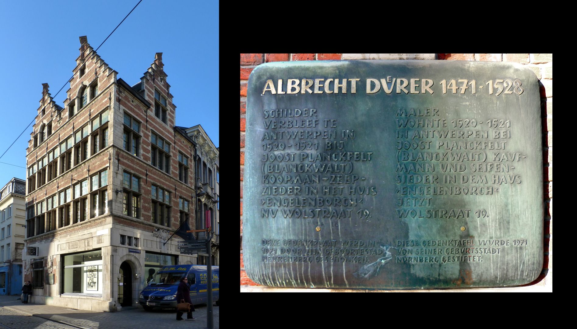 Memorial plaque for Dürer's residence in Antwerp (1520-21 Engelenborch House and memorial plaque