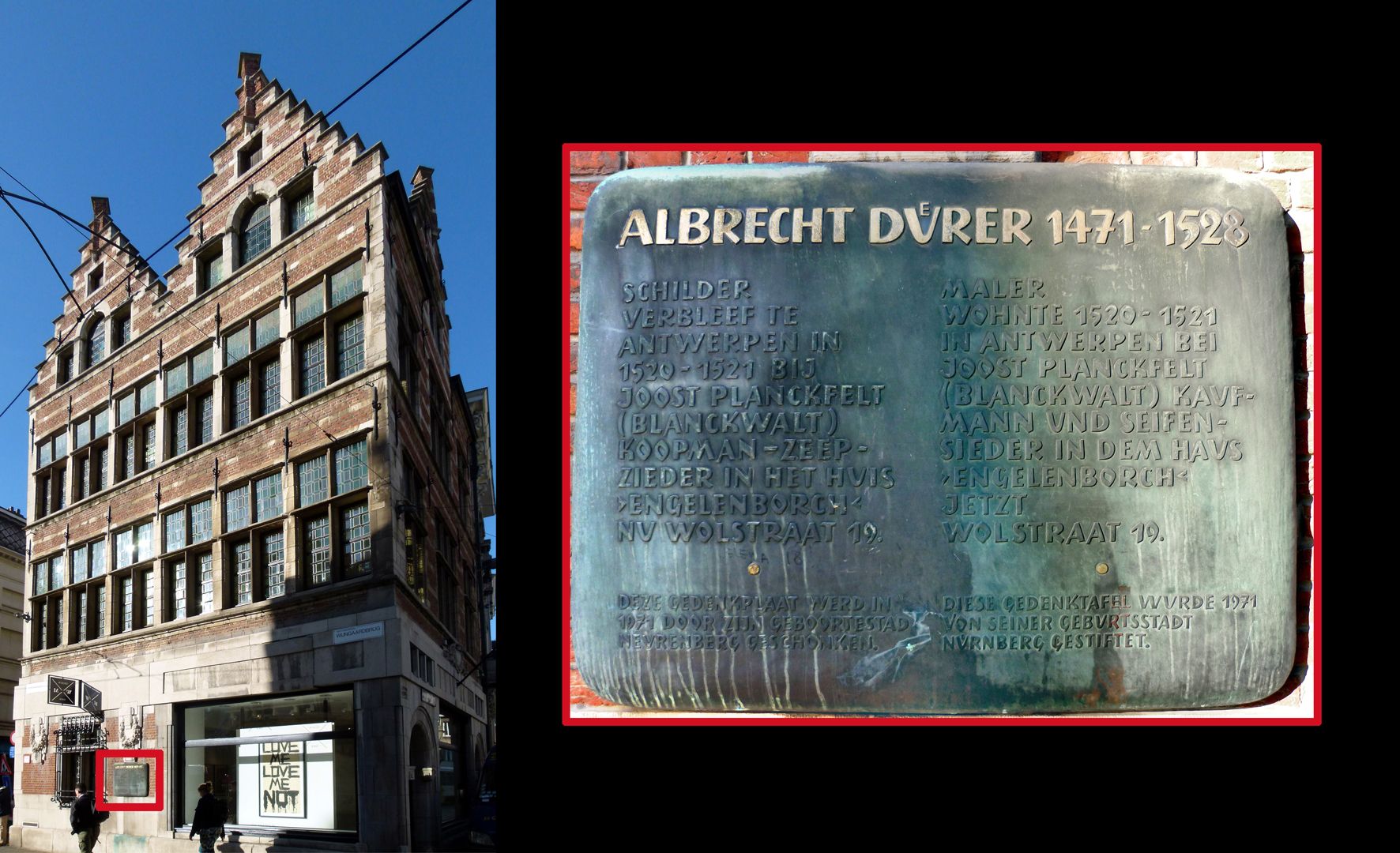 Memorial plaque for Dürer's residence in Antwerp (1520-21 Location of the memorial plaque