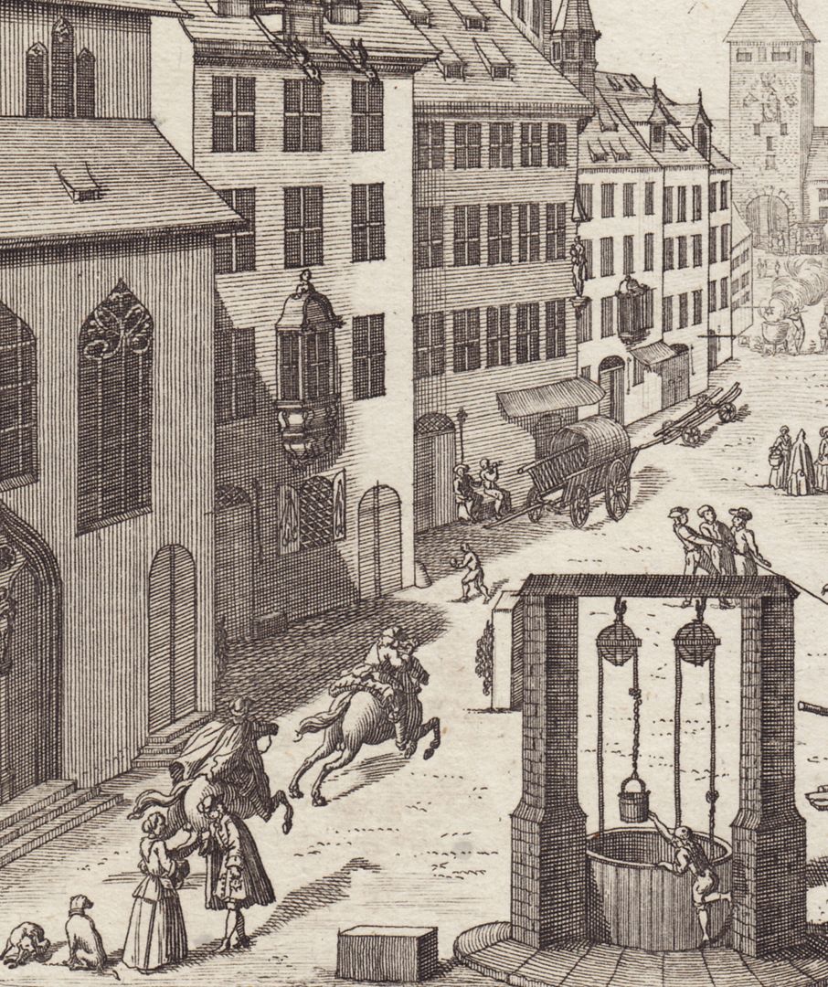 Kornmarkt Detailansicht: links St. Salvatorkirche, rechts Weißer Turm