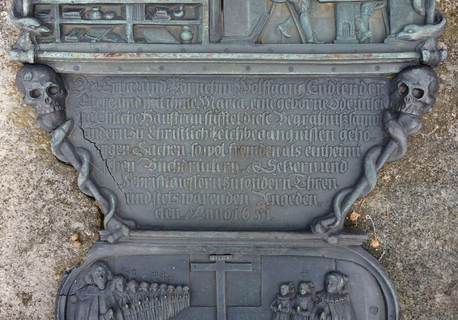Epitaph of the printers, typesetters and type founder's burial place Donor inscription