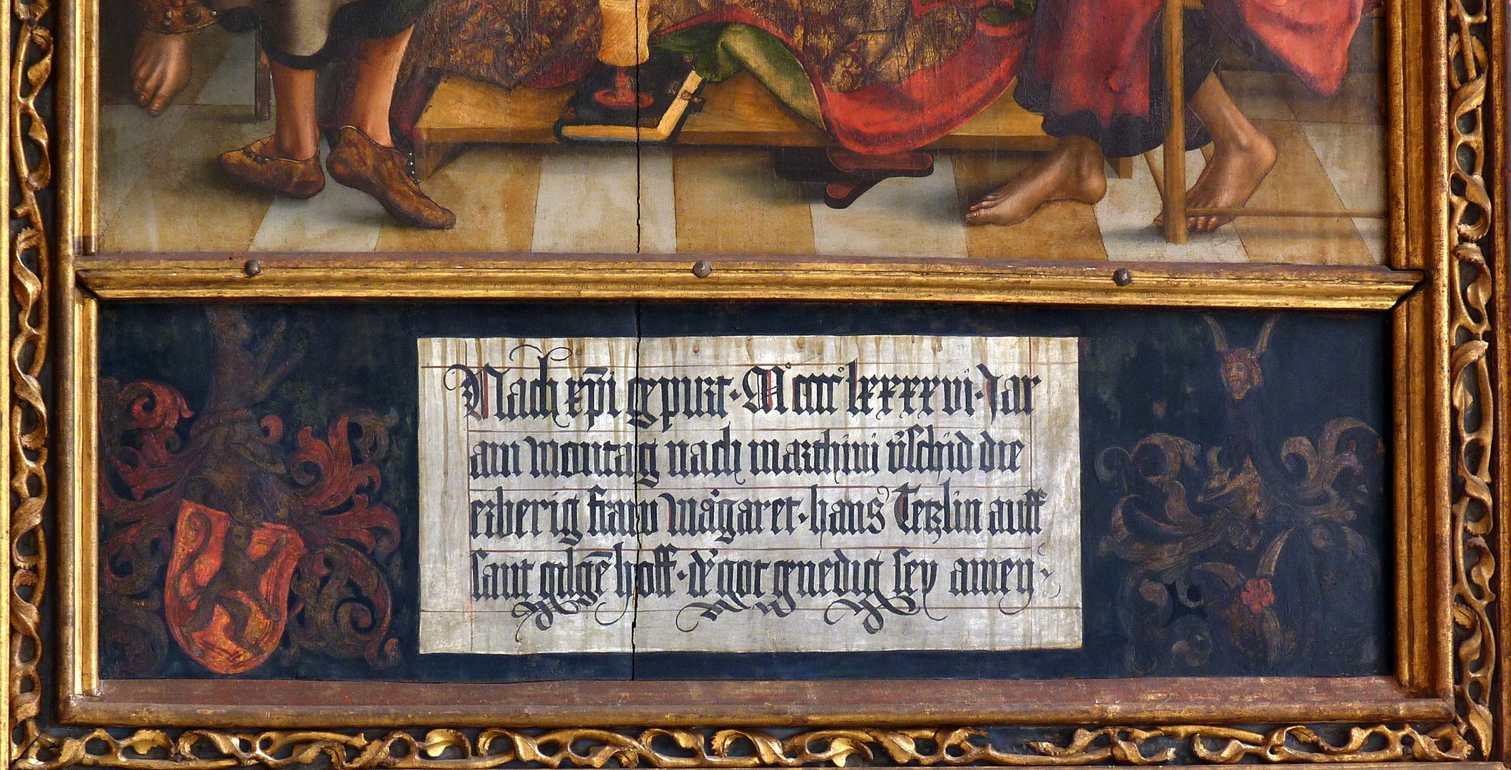 Epitaph of Margaret Groland Death inscription and coat of arms Tetzel and Groland