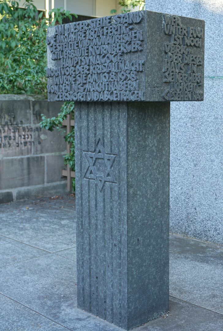 Stele of the synagogue memorial View from the southwest