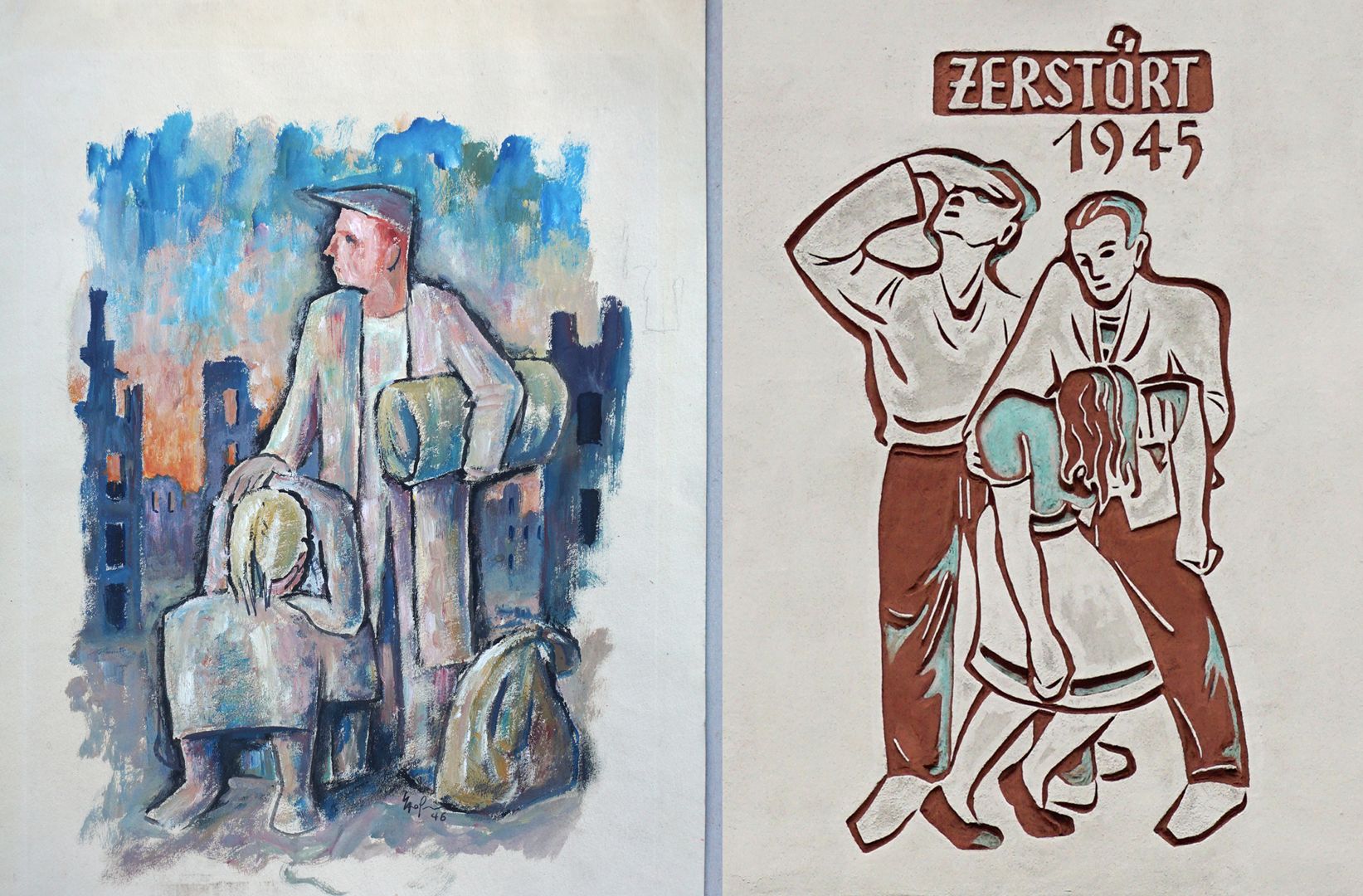 Life goes on Image comparison: on the right, individual scene from the sgrafitto on Dr.-Luppe-Platz from 1953