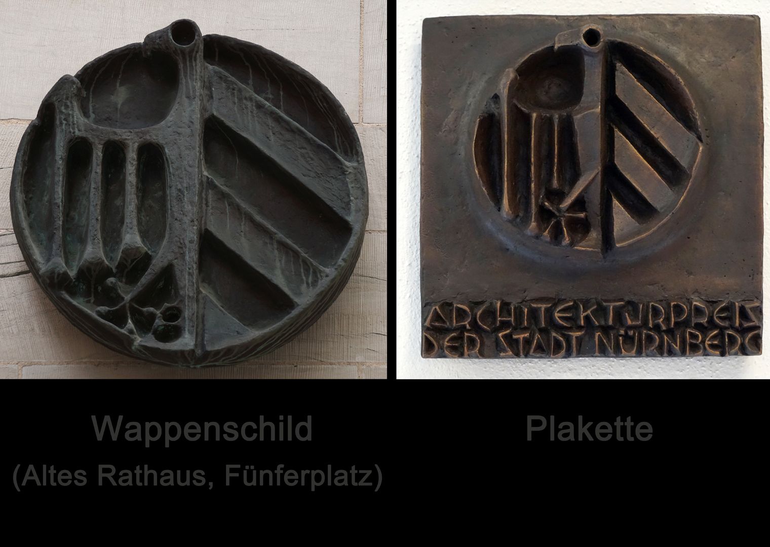 Small city coat of arms on Fünferplatz Image comparison: Coat of arms and plaque of the Nuremberg Architecture Prize