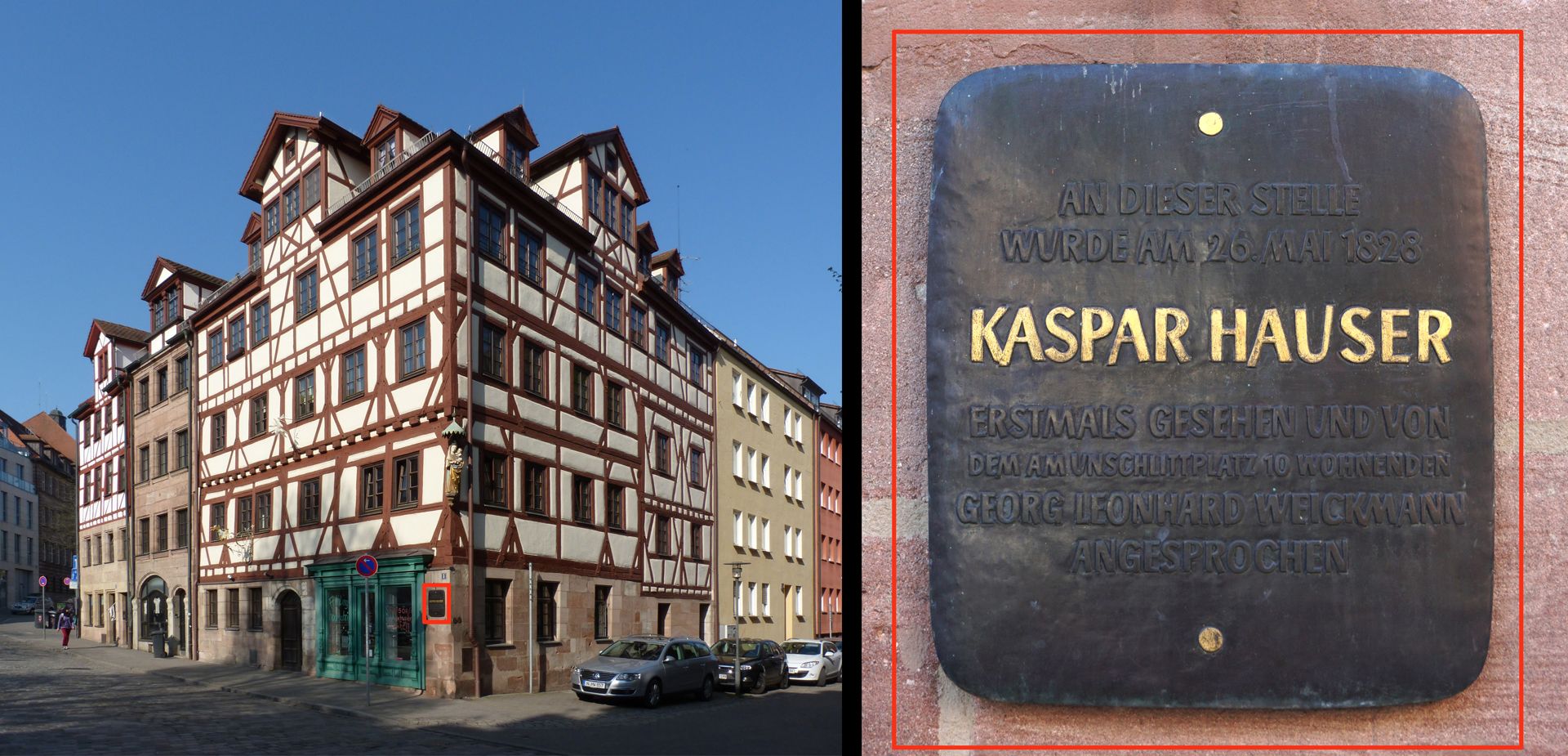 Memorial plaque for Kaspar Hauser Location of the memorial plaque