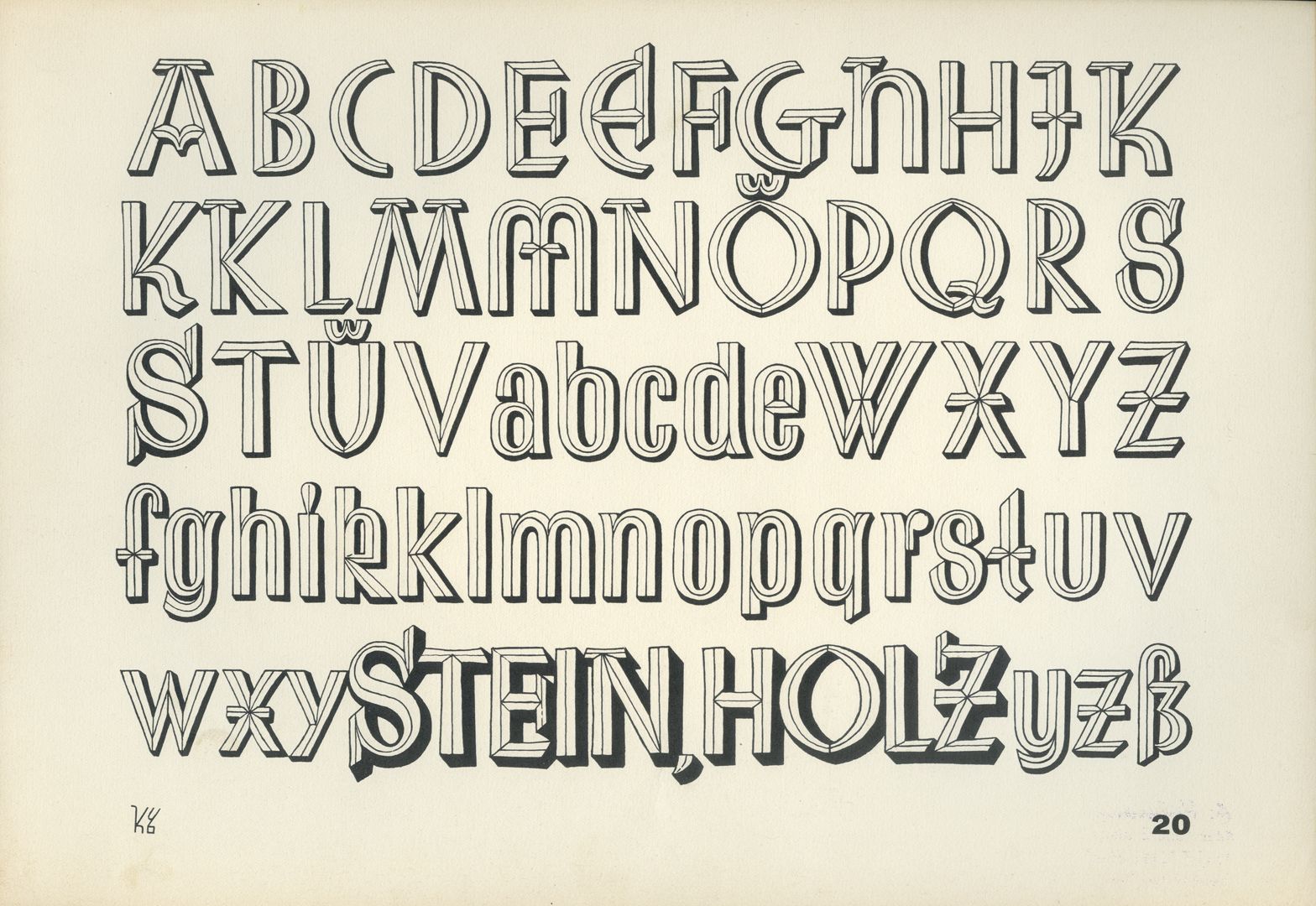 New font designs Alphabet 20: Recessed or raised cut Latin sculptural script