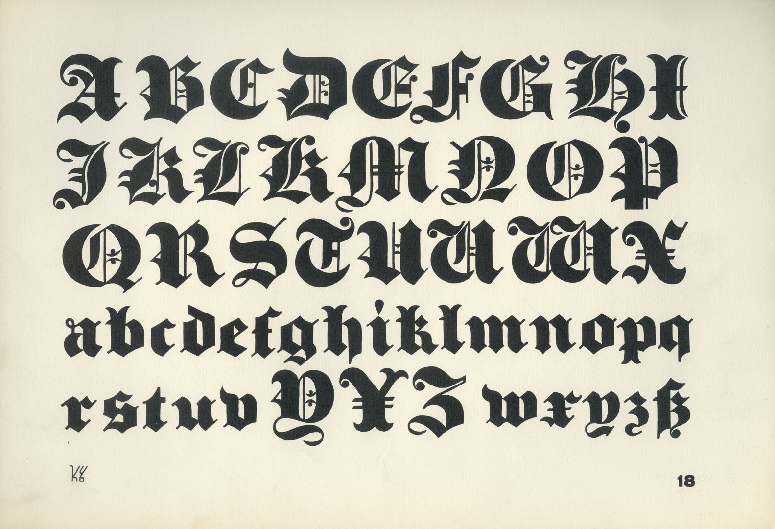 New font designs Alphabet 18: Drawn bold Gothic for advertising texts