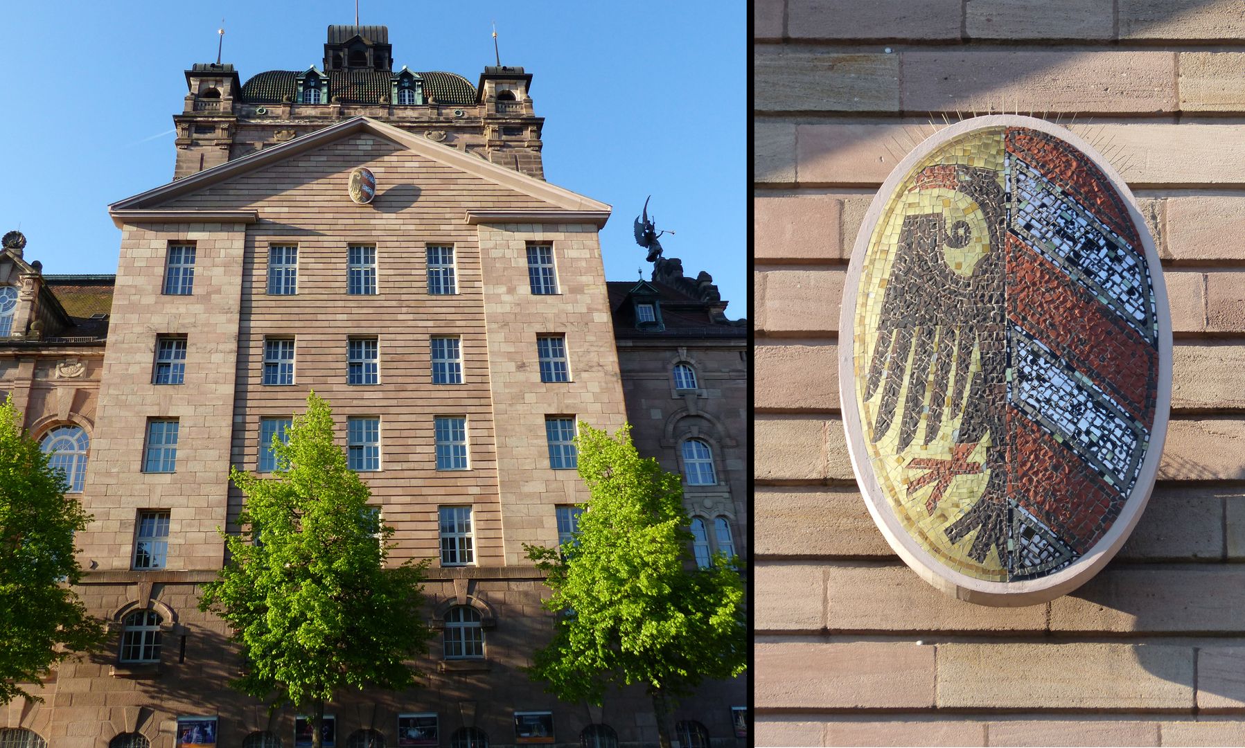 Small city coat of arms Comparison image: Coat of arms on the stage house of the opera house (city side), around 1955