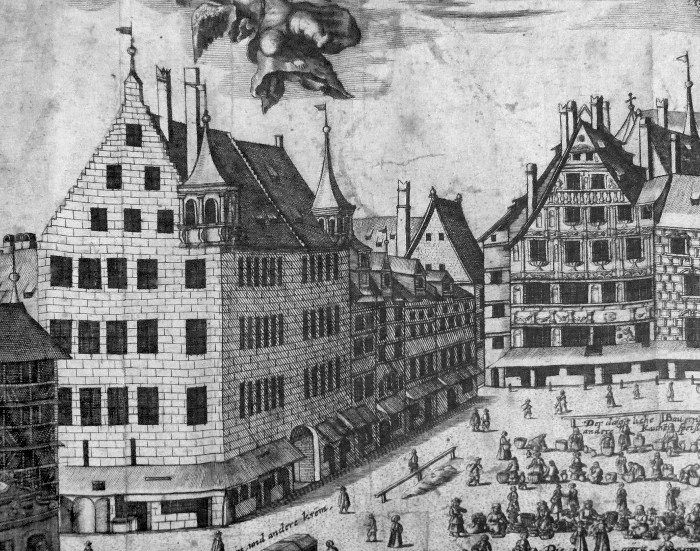 Real image of the market of the Imperial City of Nuremberg in detail South east market corner