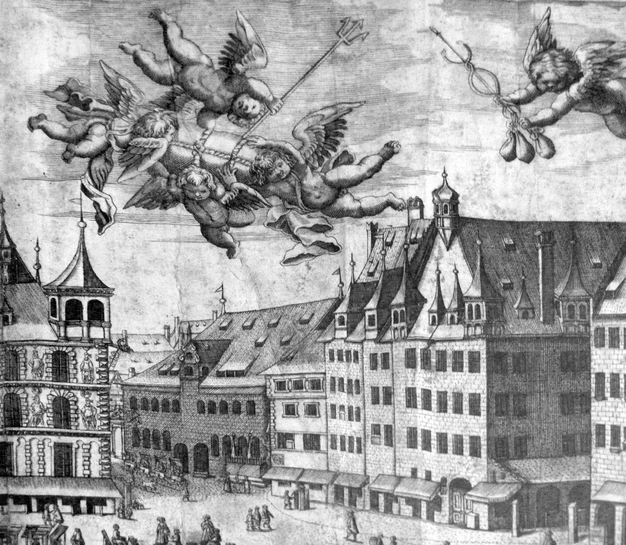 Real image of the market of the Imperial City of Nuremberg in detail South west market corner and butchery