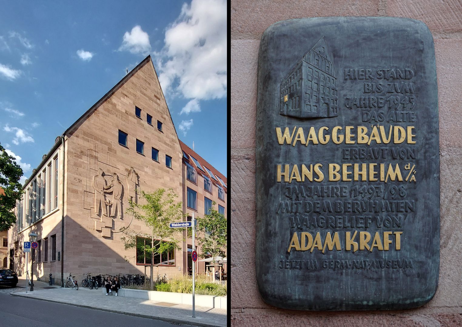 Memorial plaque / weighing building and weighing relief by Adam Kraft New weighing building and memorial plaque