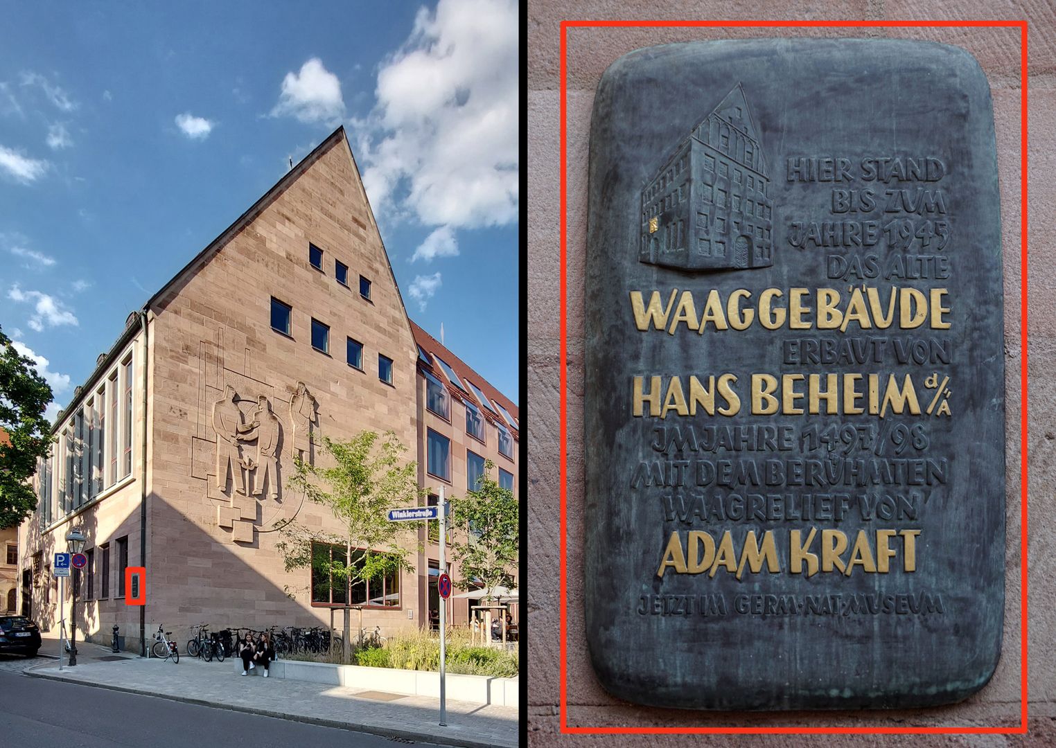 Memorial plaque / weighing building and weighing relief by Adam Kraft Location of the memorial plaque